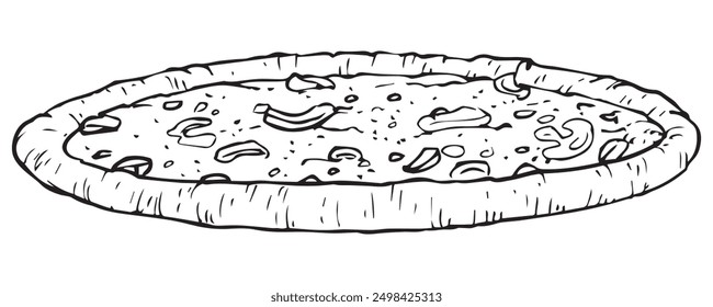 A pizza illustration in outline and vector format.