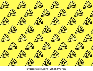 A pizza illustration pattern with yellow background, food packaging, menu illustration hand drawn print ads, food business, restaurant