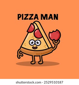 Pizza ilustração vetor desenho desenho desenho desenho animado personagem comendo pepperoni.