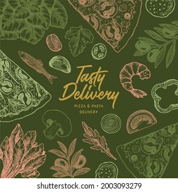 
Pizza ingredient design template. Pizza ingredients composition. Vector illustration.