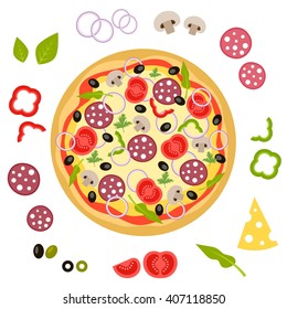 Pizza and ingredients for pizza