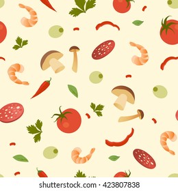 Pizza ingredients colorful seamless background