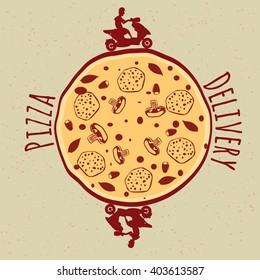 Pizza, ingredients, delivery banner, vector illustration