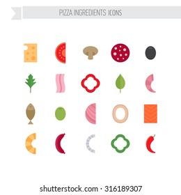 Pizza Ingredients Flat Icon Set.