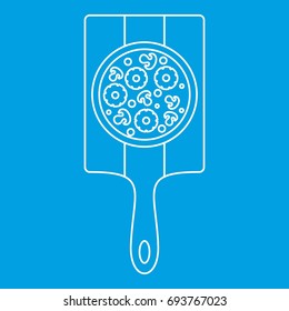 Pizza with with ingredients on board icon blue outline style isolated vector illustration. Thin line sign
