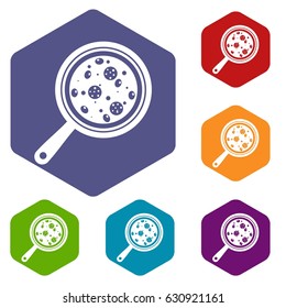Pizza with ingredients on board icons set hexagon isolated vector illustration