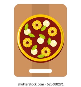 Pizza with ingredients on the wooden board icon flat isolated on white background vector illustration