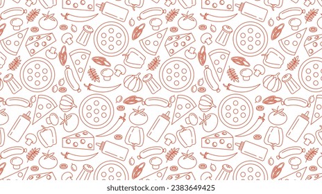 Ingredientes de pizza fondo de patrón lineal rojo.