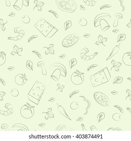 Pizza ingredients seamless background. 