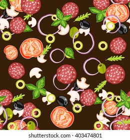Pizza ingredients seamless pattern art 