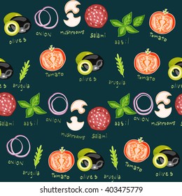 Pizza ingredients seamless pattern hand drawn vector illustration 