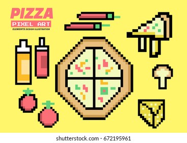 Pizza ingredients set. Pixel Art. Elements Design. Illustration and icon.