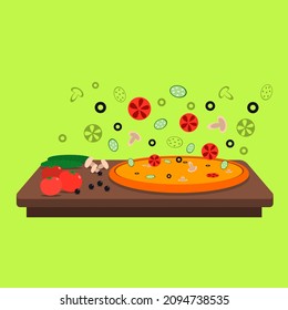 Pizza and ingredients vector illustration