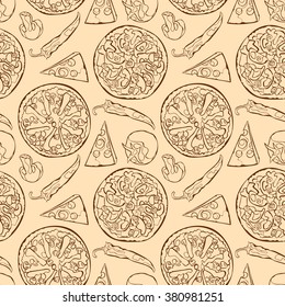 Pizza. Pizza ingredients. Vector seamless pattern (background).