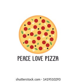 Pizza and inscription - Peace Love Pizza. It can be used for sticker, patch, phone case, menu, poster, t-shirt, mug etc.