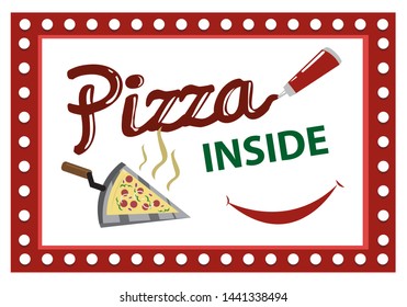 Pizza Inside text with a light bulb frame signage concept.  Editable Clip Art.