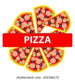 Pizza isolated on white backgroun. Food and cooking. Vector illustration.