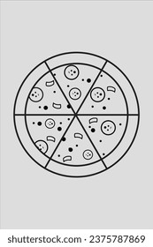 Pizza isolated on white background. Pizza food vector flat illustration. Black and white chalkboard image.