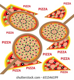 Pizza isolated on white background. Food and cooking. Vector illustration.