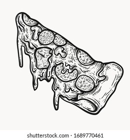 Pizza Isolated Vector Illustration Clip Art Graphic Design Element. Junk Food Clipart Png Greasy Pizza With Dripping Cheese, Tasty Fast Food , Diet, Healthy Lifestyle.