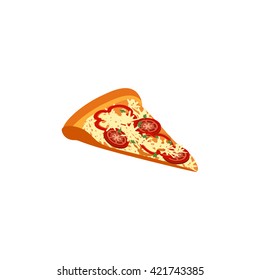 Pizza isolated white background. Slice pizza with tomato cheese and pepper icon. 