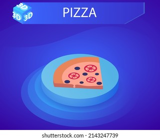 Pizza isometric design icon. Vector web illustration. 3d colorful concept
