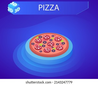 Pizza isometric design icon. Vector web illustration. 3d colorful concept