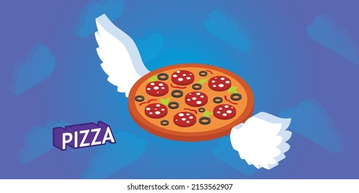 Pizza isometric design icon. Vector web illustration. 3d colorful concept