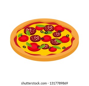 Pizza isometric style isolated. Fast food vector illustration