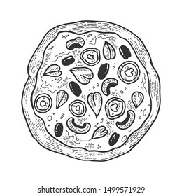 Pizza italian fast food sketch engraving vector illustration. Scratch board style imitation. Hand drawn image.