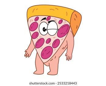 Pizza Cocina italiana mascota de cocina rebanada Italia carácter ojos que guiñan los ojos expresión peperoni queso ingredientes ingredientes colorido conjunto de iconos de diseño