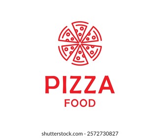 Pizza Italian Food Pizzeria Restaurant Simple Circular Line Art Vector Logo Design Illustration