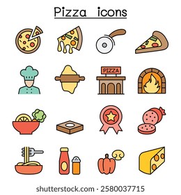 Pizza and Italian foods icon set in color line style