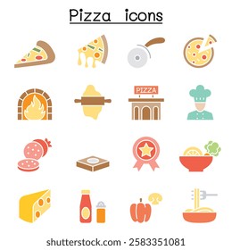 Pizza and Italian foods icon set  in flat color style