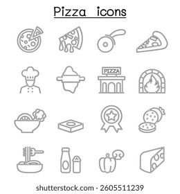 Pizza and Italian foods icon set in thin line style