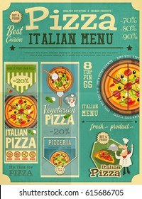 Pizza Italian Menu in Retro Vintage Style. Vector Illustration.