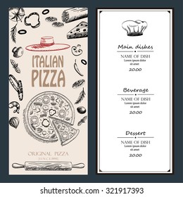 Pizza Italian With Raw Material Food Design Menu Brochure Advertise Drawing Style Template , Vintage Color Background Vector Illustration