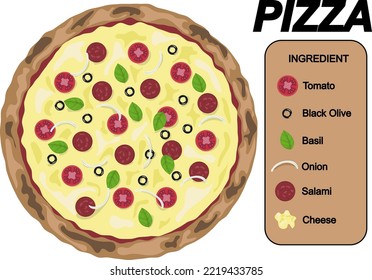 Pizza Italian Tomato Basil Salami Black Olive Vector Illustration Object