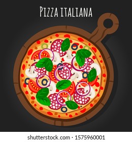 Pizza italiana vector flat illustration.