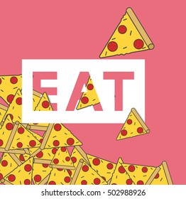Pizza Junk Food Word Icon Concept