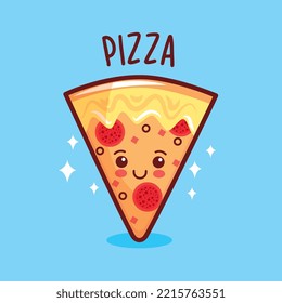 pizza kawaii cartoon. vector illustration