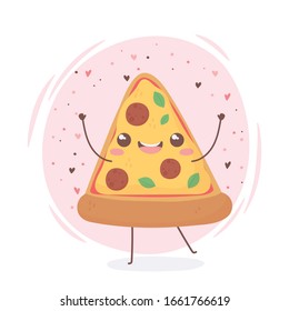 pizza kawaii food cartoon character design vector illustration