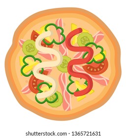 Pizza with ketchup and mayonnaise Print illustration vector on white background