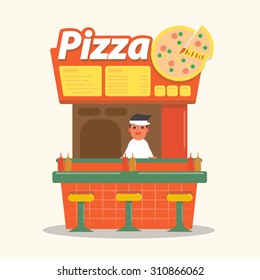 Pizza Kiosk, Booth design - vector illustration