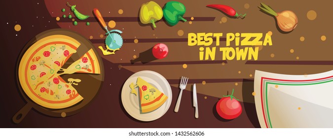 Pizza Kitchen illustration concept suitable for mural, banner, web landing page