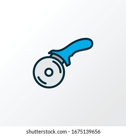 Pizza knife icon colored line symbol. Premium quality isolated wheel cutter element in trendy style.