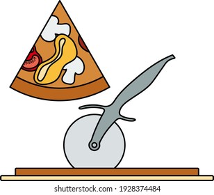 Pizza With Knife Icon. Editable Outline With Color Fill Design. Vector Illustration.