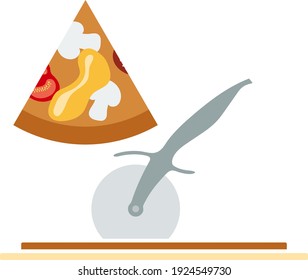 Pizza With Knife Icon. Flat Color Design. Vector Illustration.
