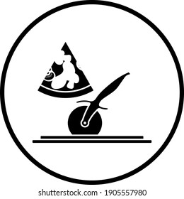 Pizza With Knife Icon. Thin Circle Stencil Design. Vector Illustration.