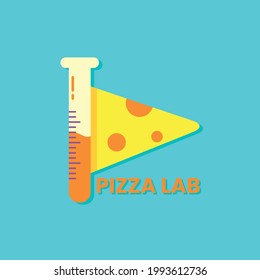 Pizza Lab Logo Concept. Orange, Yellow and Blue. Food Logotype. Logo, Icon, Symbol and Sign. Pizza and Equipment Laboratory